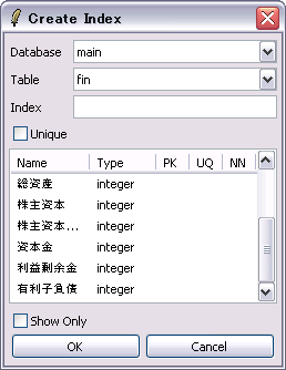 create index dialog